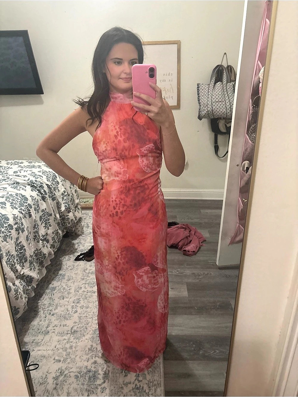 Adalia The Label Abstract Print Halter Open Back Maxi Dress